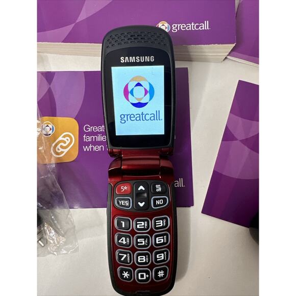 Samsung Jitterbug Greatcall-SCH-R220 RED Cell Flip Phone Included Manuel & Cords - Picture 2 of 11